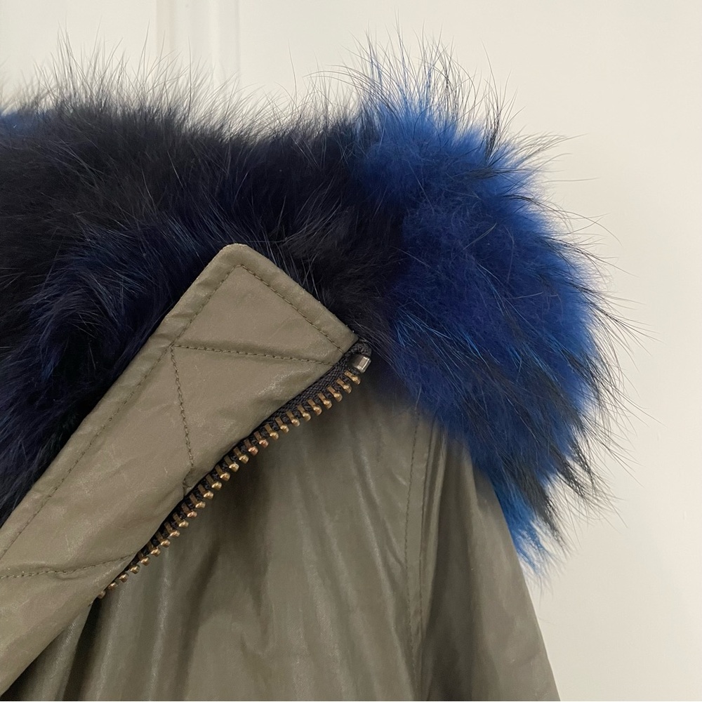SAM Lux Limelight Hooded Parka Fur convertible to vest, Army green and blue - Picture 3 of 8